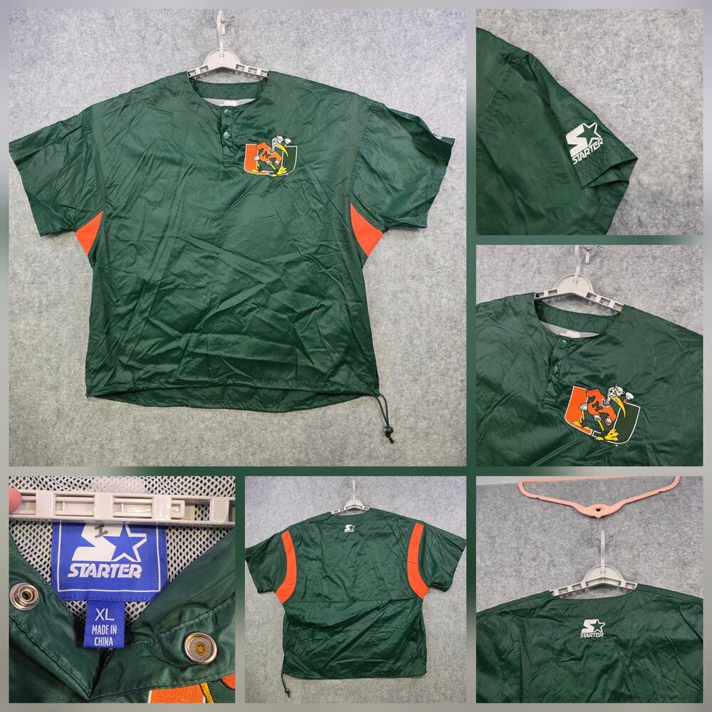 Vintage Miami Hurricanes Jacket Mens XL Green NCAA Starter Pullover Windbreaker